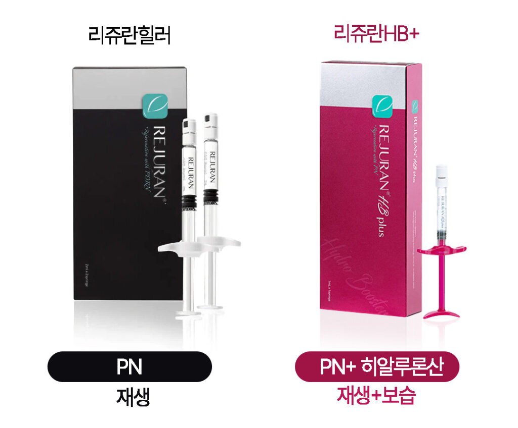 리쥬란힐러와 리쥬란HB플러스의 성분 비교 이미지 – PN 성분과 히알루론산 차이점 설명